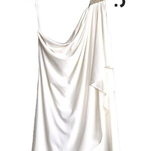Cache Elegant One Shoulder Cream Dress